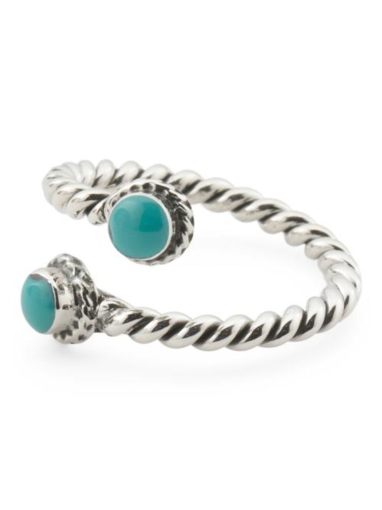 Seed & Sage Made In Mexico Sterling Silver Braided Bypass Turquoise Ring